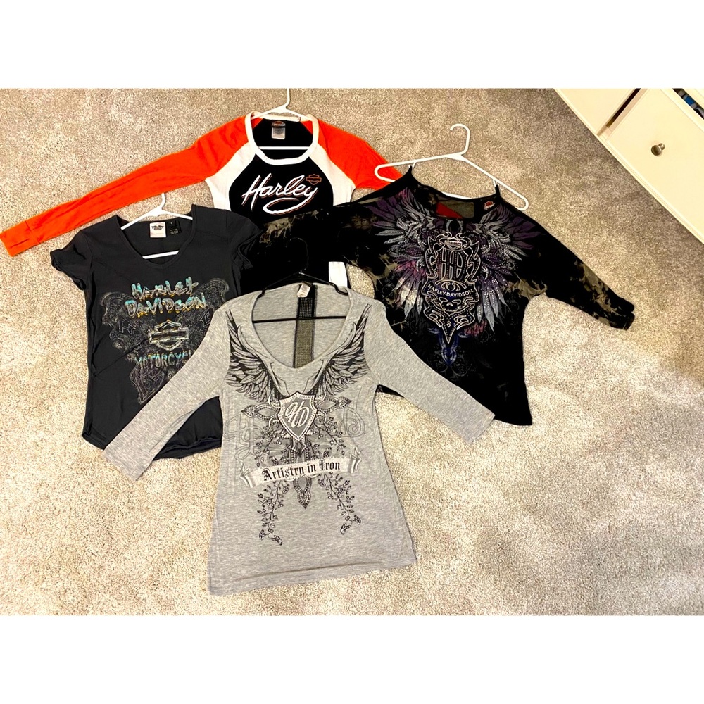 4 Harley Davidson shirts, three HD shirts have Swarovski crystals